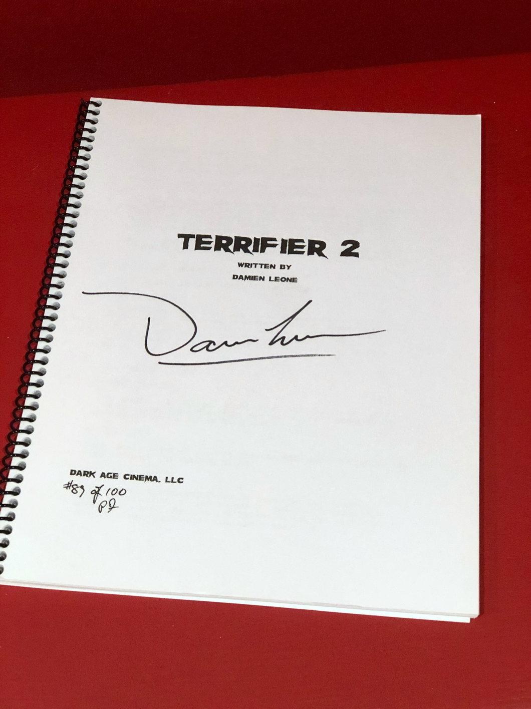 Official Signed Terrifier 2 Script - Signed the Director of Terrifier and Terrifier 2 Damien Leone limited supply