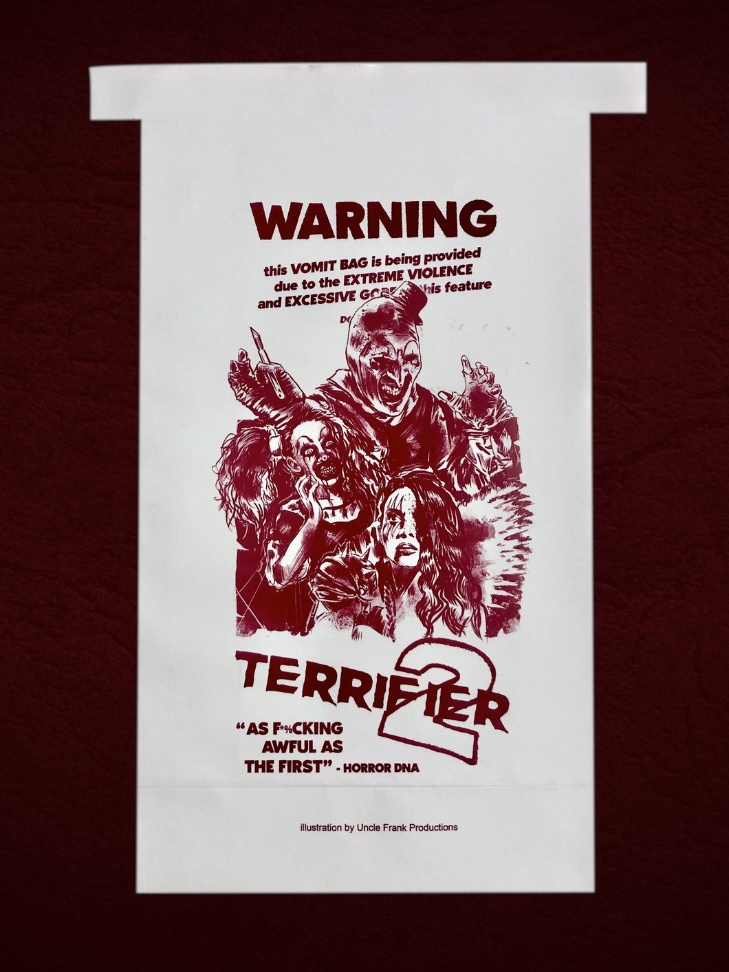 Official Terrifier 2 Vomit Bag - Art,Sienna and the Little Pale Girl